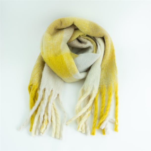 Titteboo - Zanla  Check  Fringed Scarf - Lemon Ice Cream