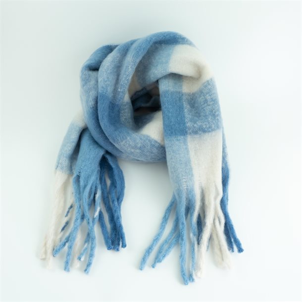 Titteboo - Zanla  Check  Fringed Scarf - Clear Sky