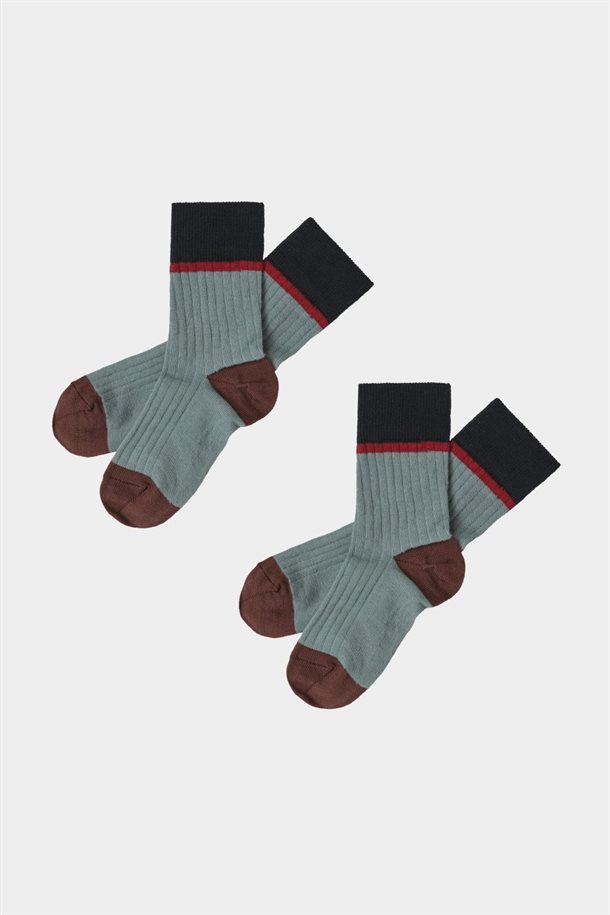 Fub - 2-Pack Colour Block Socks - Misty Green