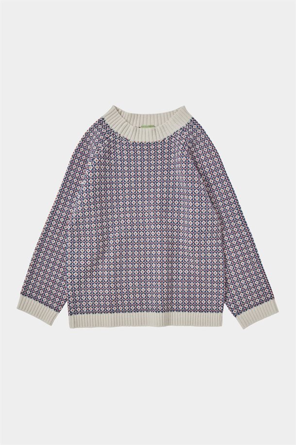 Fub - Nordic Sweater - Ecru/Pond Blue/Red