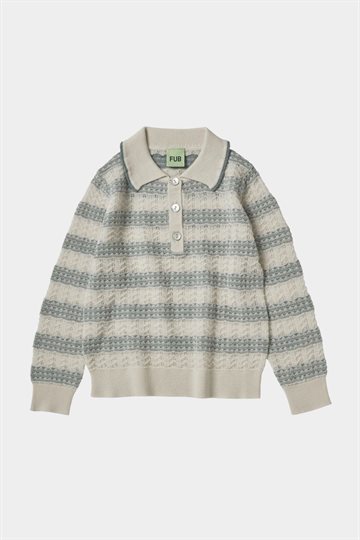 Fub - Pointelle Polo - Ecru/Misty Green