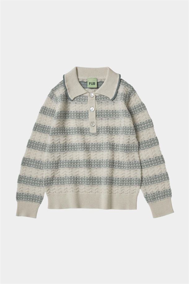 Fub - Pointelle Polo - Ecru/Misty Green