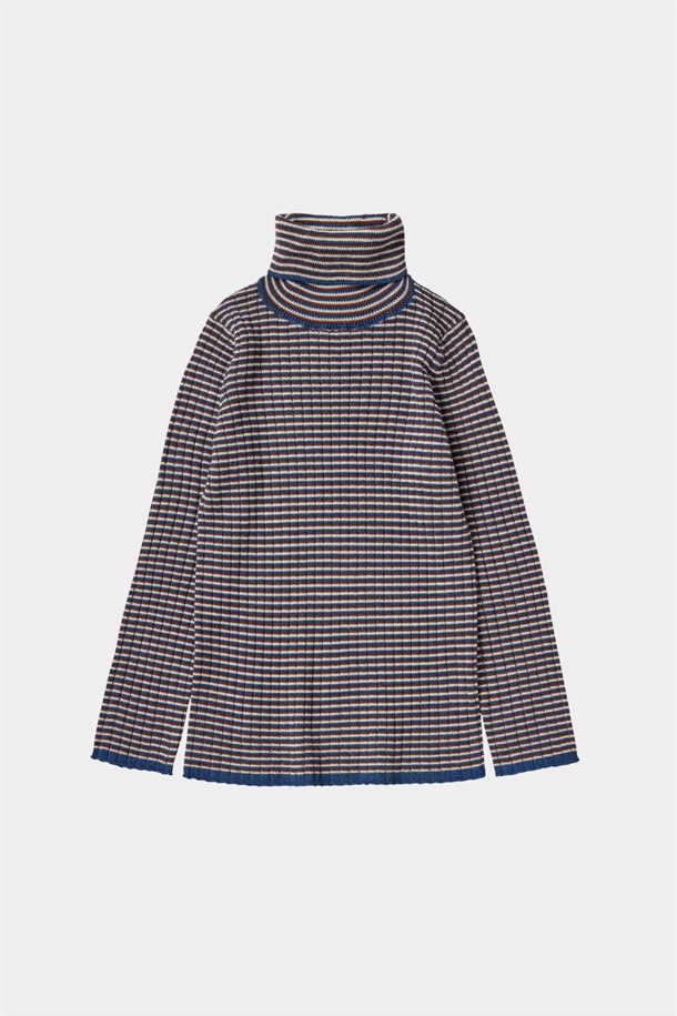 Fub -  Rollneck Blouse - Ecru/Pond Blue/Clay